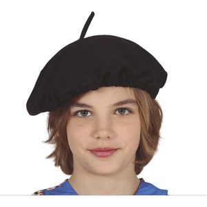 Carnaval verkleed hoed/baret in Franse stijl - zwart - polyester - kinderen - Frankrijk thema - Verkleedhoofddeksels