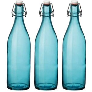 Set van 3x stuks turqouise giara flessen met beugeldop 30 cm van 1 liter - Drinkflessen