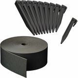 Kunststof grasrand / borderrand zwart inclusief 20x grondpennen 10 m x 7,5 cm - Perkranden