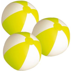 6x stuks opblaasbare zwembad strandballen plastic geel/wit 28 cm - Strandballen