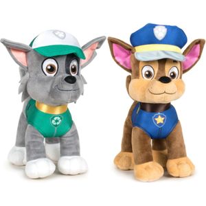 Paw Patrol figuren speelgoed knuffels set van 2x karakters Rocky en Chase 19 cm - Knuffeldier