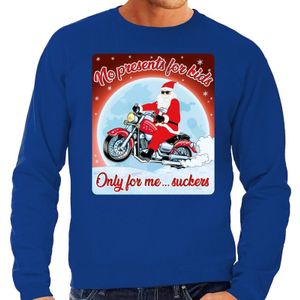 Blauwe foute kersttrui / sweater no presents for kids voor motor fans voor heren - kerst truien kind