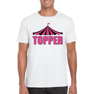 T-shirt wit Topper in roze letters heren - Feestshirts