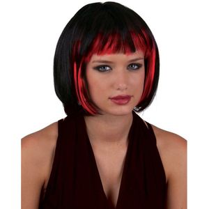 Funny Fashion Heksenpruik kort haar - zwart/rood - dames - Halloween - Verkleedpruiken