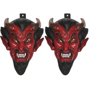 2x stuks plastic duivel wand/muur versiering masker - Verkleedmaskers