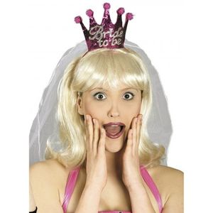 Bride To Be tiara/diadeem - roze/zilver - kroontje met sluier - vrijgezellenfeest - Verkleedhoofddeksels