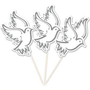 Grote prikkers witte bruiloft/communie duiven 50x stuks - Cocktailprikkers