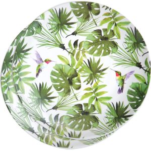 2x Melamine borden tropische print/wit 25 cm - Ontbijtborden - Servies voor peuters/kleuters/kinderen