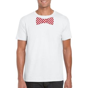Wit t-shirt met geblokte Brabant strik voor heren - Feestshirts