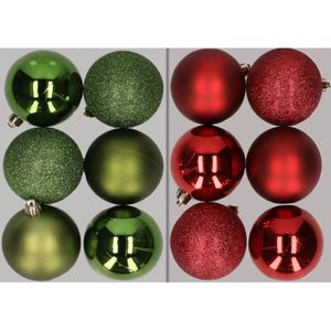 12x stuks kunststof kerstballen mix van appelgroen en donkerrood 8 cm - Kerstbal