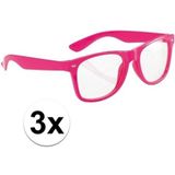 3x Neon roze party verkleedbril voor volwassenen - Verkleedbrillen
