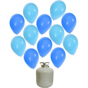 50x Helium ballonnen blauw/licht blauw 27 cm jongetje geboorte + helium tank/cilinder - Ballonnen