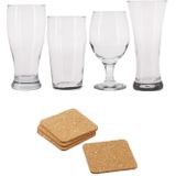 Speciaal bierglazen - 16x st - 4 soorten - incl. onderzetters - 16x st - 9 x 9 cm - Bierglazen