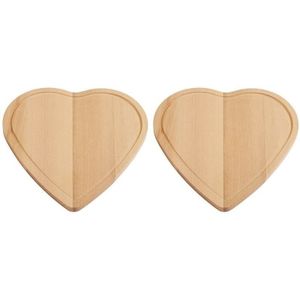 2x Hartvormige natuurlijk houten snijplanken 16 cm - Snijplank/serveerplank/broodplank - Valentijn
