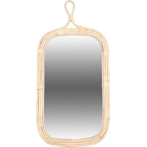 Rotan wandspiegel - beige - gevlochten frame van riet - 34 x 70 cm - Spiegels