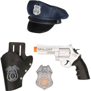 Carnaval verkleed politie agent pet/cap - blauw - met pistool/badge - kinderen - accessoires - Verkleedhoofddeksels