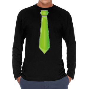 Verkleed shirt voor heren - stropdas groen - zwart - carnaval - foute party - longsleeve - Feestshirts