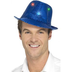 Blauw glitter hoedje met LED verlichting - Verkleedhoofddeksels