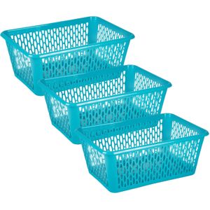 Plasticforte opbergmand/kastmandje - 3x - 6,5 liter - blauw - kunststof - 20 x 30 x 11 cm