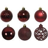 Kunststof kerstballen 74x stuks donkerrood en lichtbruin 6 cm - Kerstbal