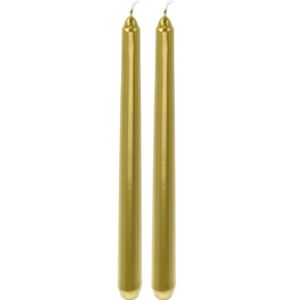 2x Gouden dinerkaarsen/lange kaarsen 25 cm - Gouden tafelkaarsen