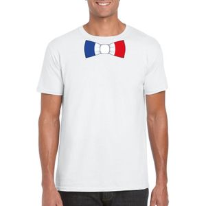 Wit t-shirt met Frankrijk vlag strikje heren - Feestshirts