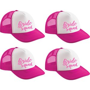 Vrijgezellenfeest pet voor dames - 4x - roze/wit - Bride Squad - vrijgezellenfeest - trouwen/bruilof - Verkleedhoofddeksels