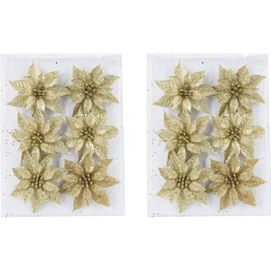 Decoratie bloemen rozen goud glitter op ijzerdraad 8 cm - Kunststof, ideaal voor kerstboomversiering en decoratie
