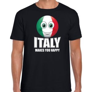 Italy makes you happy landen t-shirt Italie zwart voor heren met emoticon - Feestshirts