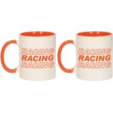4x stuks racing racing racing vlag beker / mok wit en oranje - 300 ml - Formule - Nederland supporter / fan