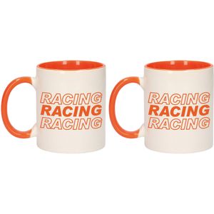 4x stuks racing racing racing vlag beker / mok wit en oranje - 300 ml - Formule - Nederland supporter / fan