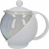 Witte theepot van glas met thee filter/infuser 1,25 liter - Theepotten/theekannen