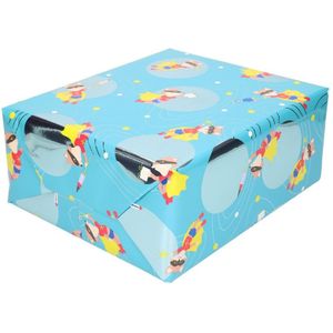 Blauw inpakpapier met vosje met masker 200 cm - Cadeaupapier