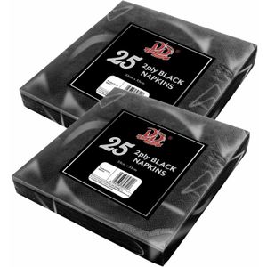 50x Zwarte servetten 2-laags van papier 33 x 33 cm - Feestservetten