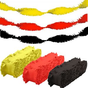 Feest versiering combi slingers rood/geel/zwart 24 meter crepe papier - Feestslingers