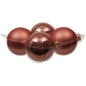 Grote kerstballen - 4x st - koraal roze - 10 cm - glas - glans/mat - Kerstbal