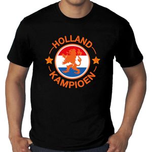 Grote maten zwart t-shirt Holland / Nederland supporter Holland kampioen met leeuw EK/ WK voor heren - Feestshirts