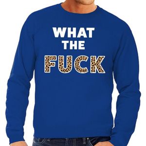 What the Fuck tijgerprint tekst sweater blauw - Feesttruien