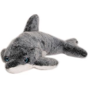 Inware pluche dolfijn knuffeldier - grijs/wit - zwemmend - 43 cm - Knuffel zeedieren