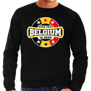 Have fear Belgium is here sweater voor Belgie supporters zwart voor heren - Feesttruien
