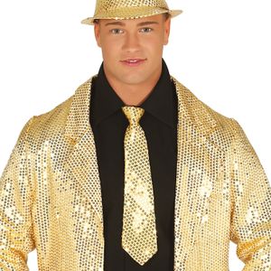 Carnaval verkleed stropdas met pailletten - goud - polyester - volwassenen/unisex - Verkleedstropdassen