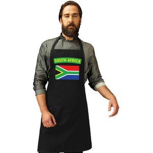 Zuid-Afrika vlag barbecueschort/ keukenschort zwart volwassenen - Feestschorten
