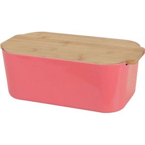 Excellent Houseware Broodtrommel met snijplank - rood - bamboe/kunststof - 33 x 18 x 12 cm