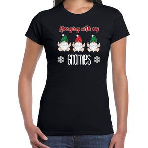 Fout kersttrui t-shirt voor dames - Kerst kabouter/gnoom - zwart - Gnomies - kerst t-shirts