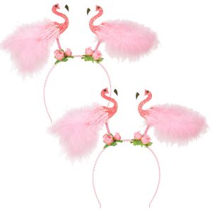 Carnaval verkleed Tiara/diadeem - 2x - flamingo roze - dames/meisjes - Tropische Hawaii thema - Verkleedhoofddeksels