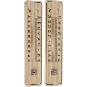 Set van 2x stuks binnen/buiten thermometers hout 22,5 x 5 cm - Buitenthermometers