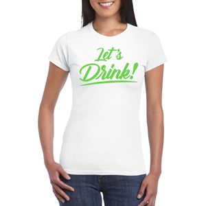 Verkleed T-shirt voor dames - lets drink - wit - groene glitters - glitter and glamour - Feestshirts