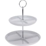 Etagere met 2 lagen - wit - porselein - H24 cm - Etageres