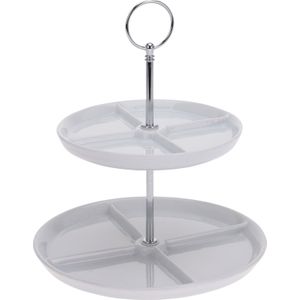 Etagere met 2 lagen - wit - porselein - H24 cm - Etageres