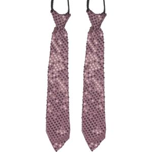 4x stuks roze pailletten stropdas 32 cm - Verkleedstropdassen